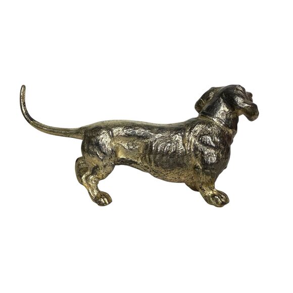 Vintage Solid Bronze Dachshund Dog Table Top Decorative Figurine 7” - Picture 4 of 6